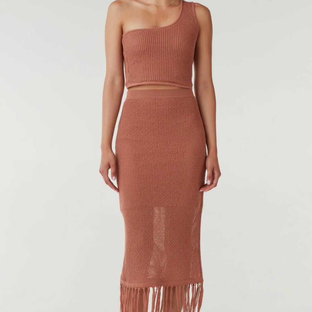 Vetta Capsule Collection One Shoulder Knit Set - Size Small  - Color Clay - NWT
